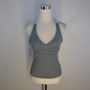 NWOT Athleta Halter Tankini Womens Size 2 Brown Blue Polka Dots Swimsuit